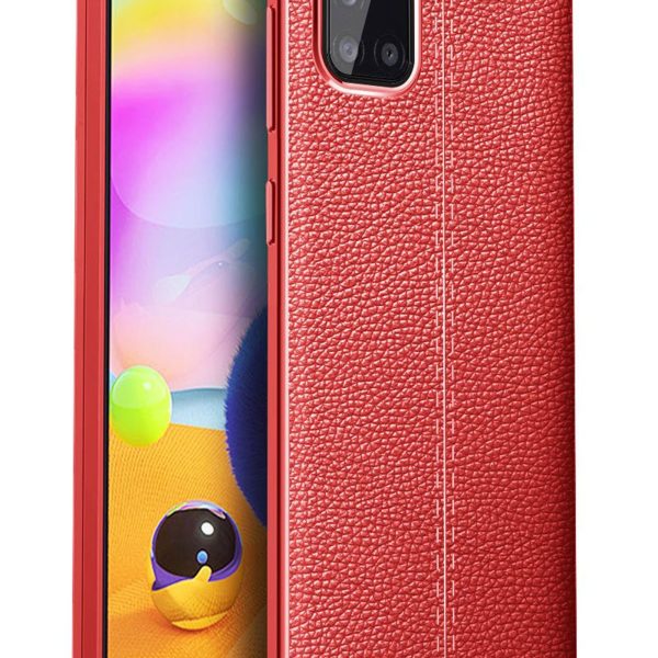 Newface Samsung Galaxy A31 Kılıf Focus Derili Silikon - Kırmızı