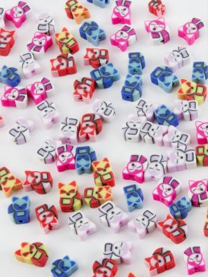 Kedi Desenli Fimo Boncuk 100 Adet-Renkli