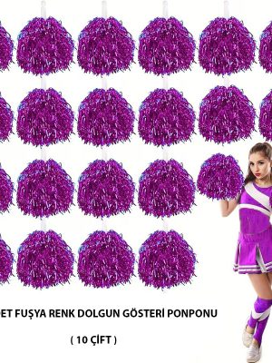 10 Çift ( 20 Adet ) Fuşya Renk 23 Nisan 19 Mayıs 29 Ekim Okul Gösteri Ponponları