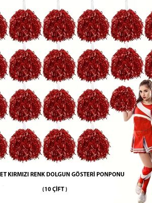 10 Çift ( 20 Adet ) Kırmızı Renk 23 Nisan 19 Mayıs 29 Ekim Okul Gösteri Ponponları