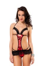 Siyah Kırmızı Deri ( Lame ) Gecelik - 469 - Beden Standart