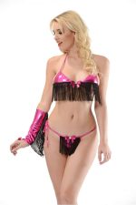 Fuşya Deri ( Lame ) Takım Gecelik - 437 - Beden Standart - Görsel 4