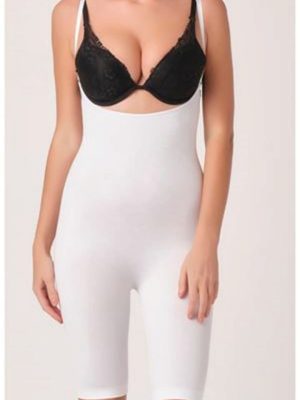 Beyaz Kadın Paçalı Boy Dikişsiz Korse - 751 - Beden L