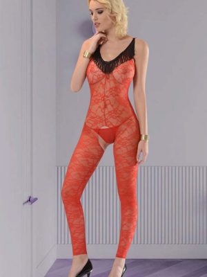 Kırmızı Siyah Püskül Detay Vücut Çorabı - 1027 - Beden Standart