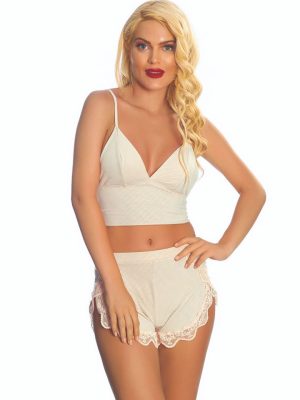 Ekru Lcralı Babydoll Şortlu Takım - 319 - Beden S/M