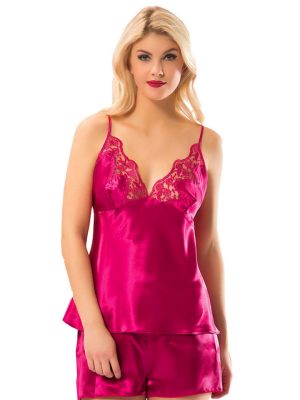 Fuşya Saten Babydoll Şortlu Takım - 297 - Beden L/XL