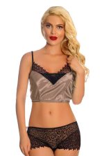 Vizon Saten Dantelli Babydoll Şortlu Takım - 289 - Beden S/M