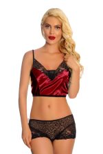 Bordo Saten Dantelli Babydoll Şortlu Takım - 288 - Beden L/XL - Görsel 2