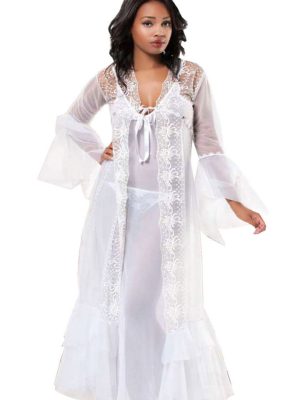 Beyaz Dantelli Sabahlık & Gecelik Takım 2' Li - 1485 - Beden L/XL