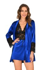 Mavi Kadife Sabahlık & Gecelik Takım 2' Li - 1444 - Beden S/M - Görsel 2