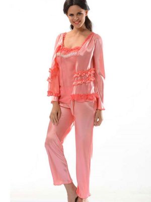 Nar Çiçeği Saten Pijama Takımı - 1413 - Beden XL