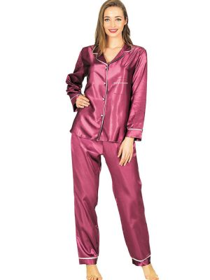 Mor Saten Pijama Takımı - 1613 - Beden S/M