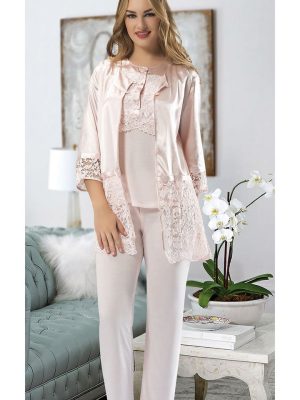 Pudra Penye Pijama Takımı - 1417 - Beden L