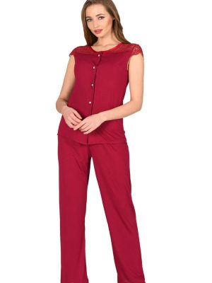 Bordo Penye Pijama Takımı - 1632 - Beden S/M