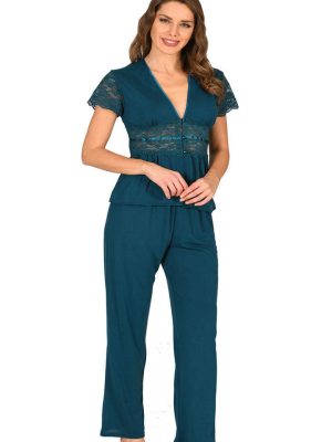 Petrol Yeşili Penye Pijama Takımı - 1633 - Beden S/M