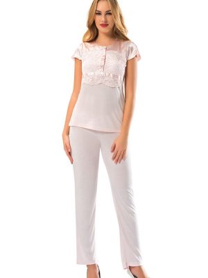 Pudra Penye Pijama Takımı - 1607 - Beden XL