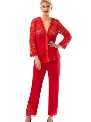 Kırmızı Penye Pijama Takımı - 1570 - Beden L