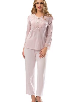 Ekru Penye Pijama Takımı - 1567 - Beden XL