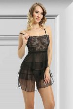 Siyah Beyaz Dantelli Gecelik - 688 - Beden S/M - Görsel 2