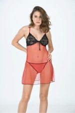 Kırmızı Tül Gecelik - 650 - Beden L/XL - Görsel 3