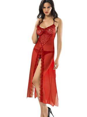 Kırmızı Şifon Gecelik - 222 - Beden S/M