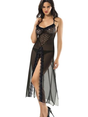 Siyah Şifon Gecelik - 208 - Beden L/XL