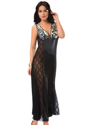 Siyah Dantelli Saten Gecelik - 085 - Beden S/M