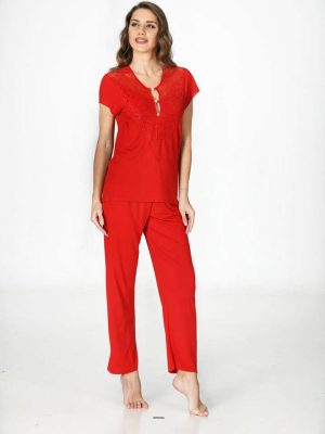 Kırmızı Penye Pijama Takımı - 1551 - Beden L