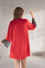 Kırmızı Kadife Sabahlık & Gecelik Takım 2' Li - 1442 - Beden L - Görsel 2