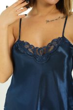 Lacivert Saten Babydoll Şortlu Takım - 259 - Beden L - Görsel 5