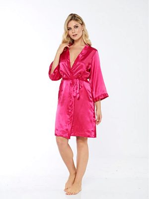 Fuşya İpek Saten Sabahlık - 14007 - Beden S