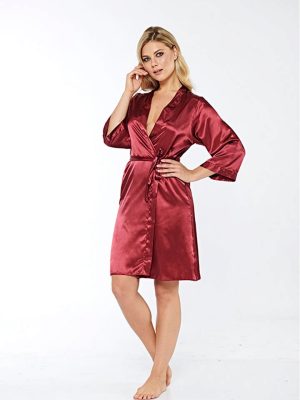 Bordo İpek Saten Sabahlık - 14004 - Beden S