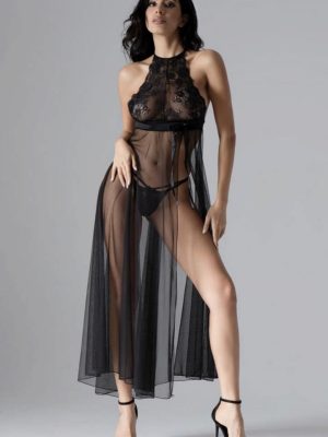 Siyah Dantelli Tül Gecelik - M075 - Beden L/XL