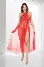 Kırmızı Dantelli Tül Gecelik - M057 - Beden S/M