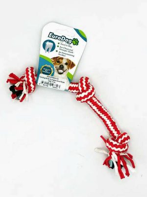 EuroDog Diş İpi Üç Düğüm Kımızı Beyaz Çizgi 15 cm