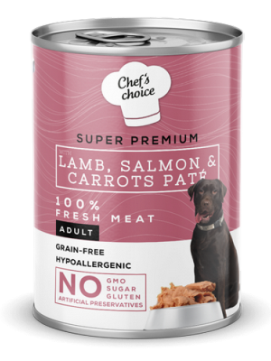 Chefs Choice 400 gr X 12 ADET  Yetişkin Köpekler İçin, Tahılsız, Hipoalerjenik, Kuzu Etli, Somon Balıklı Ve Havuçlu Ezme