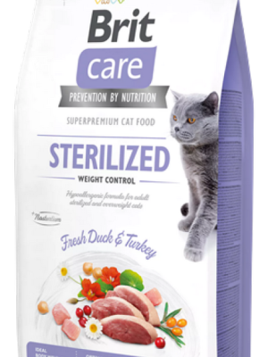 Brit Care 7 kg Kilo Kontrolü İhtiyacı Olan Kısırlaştırılmış Kediler İçin, Tahılsız, Hipoalerjenik, Taze Ördek Etli Ve Hindi Etli Kuru Mama