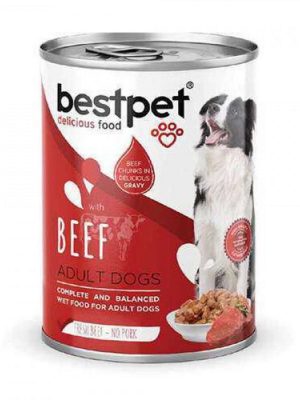 Bestpet 400 gr X 12 ADET  Yetişkin Köpekler İçin, Taze Sığır Parça Etli Ve Soslu Yaş Mama