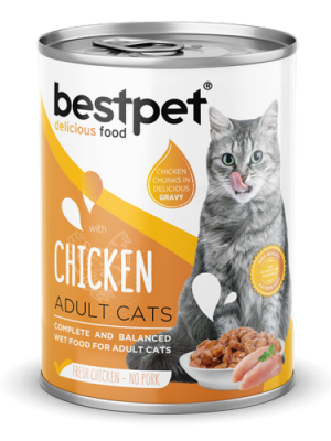Bestpet 400 gr X 12 ADET Yetişkin Kediler İçin, Taze Tavuk Parça Etli Ve Soslu Yaş Mama