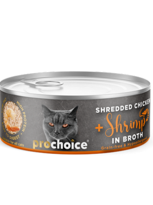 Prochoice 70 gr X 12 ADET Tahılsız, Hipoalerjenik, Tiftiklenmiş Tavuk Etli Ve Karidesli Yaş Kedi Maması