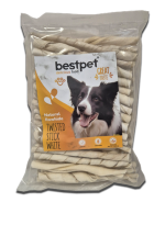 Bestpet 350 gr Twisted Stick White, %100 Doğal Deri Beyaz Burgu Köpek Ödül Çubuğu