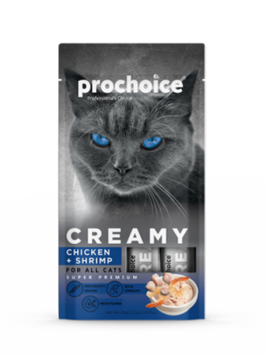 Prochoice 4x15 gr X 12 ADET Creamy Tavuklu ve Karidesli Sıvı Kedi Ödül Maması