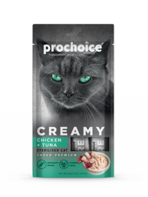 Prochoice 4x15 gr X 12 ADET Creamy Kısırlaştırılmış Kediler İçin Tavuklu ve Tuna Balıklı Sıvı Ödül Maması