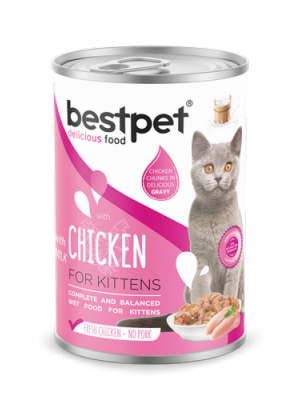 Bestpet  400 gr X 12 ADET Yavru Kediler İçin, Taze Tavuk Parça Etli Ve Sütlü Yaş Mama