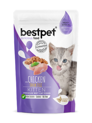 Bestpet 85 gr X 24 ADET Yavru Kediler İçin, Tahılsız, Jöle İçinde Tavuk Parça Etli Yaş Mama
