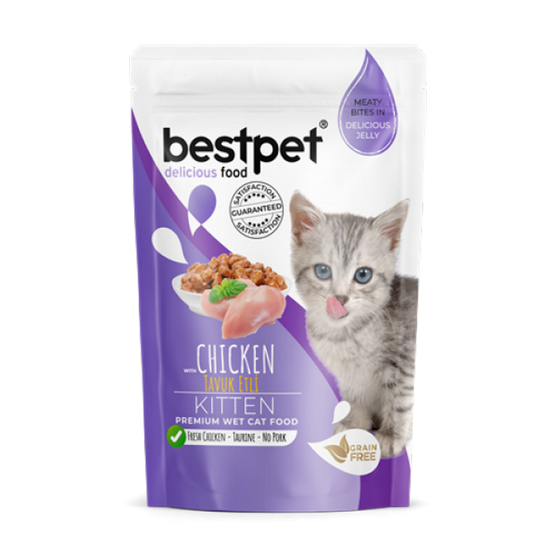 1138412_202202BESTPET-POUCH-KITTEN-CHICKEN-MEATY-BITES-IN-JELLY-85gr.png Bestpet 85 gr X 24 ADET Yavru Kediler İçin, Tahılsız, Jöle İçinde Tavuk Parça Etli Yaş Mama - Görsel 1