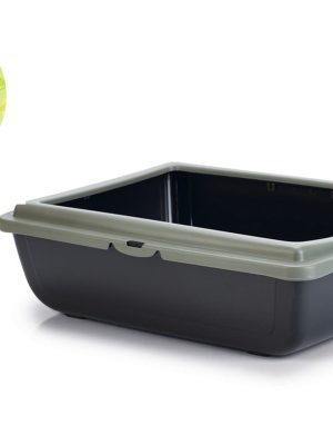 Beeztees Kalın Kenarlı Açık Kedi Tuvaleti, Antrasit Mavi, 48x38x14cm