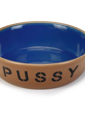 Beeztees Kedi Mama ve Su Kabı, Seramik, Bej/Mavi 13,5cm