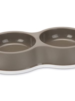 Beeztees Kedi İkili Mama ve Su Kabı, Premium, Plastik, Bej/Gri, 26cm