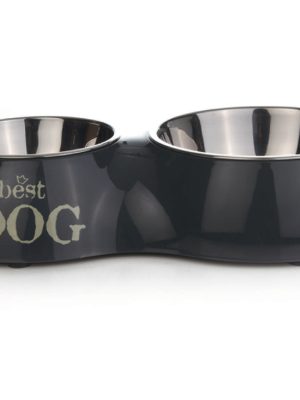 Beeztees Köpek İkili Mama ve Su Kabı, Paslanmaz Çelik, 37x22cm, 350ml ve 700ml